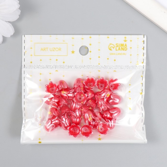 Бусины для творчества пластик Бусины для творчества пластик "Цветок ландыша жемчужный" набор 40 шт красный 1х0,9х0,9 см