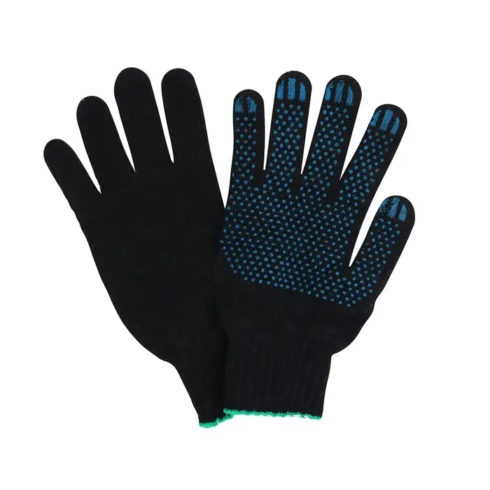 Перчатки садовые, хб, вязка 10 класс, 3 нити, размер 9, с ПВХ точками, чёрные Перчатки садовые, хб, вязка 10 класс, 3 нити, размер 9, с ПВХ точками, чёрные