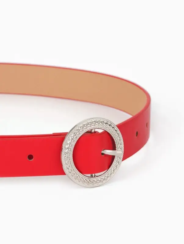 Ремень жен, 06-01-02-01, 3,5*0,3*110 см, без винта, пряжка серебро, 1 прокол, красный