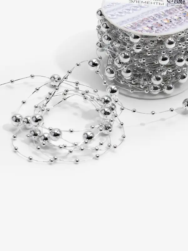 Жемчуг на леске, 3/8 мм, 10&plusmn;1 м, цвет серебряный