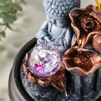 Фонтан настольный от сети, подсветка "Будда с лотосами - благополучие" 16х16х22 см