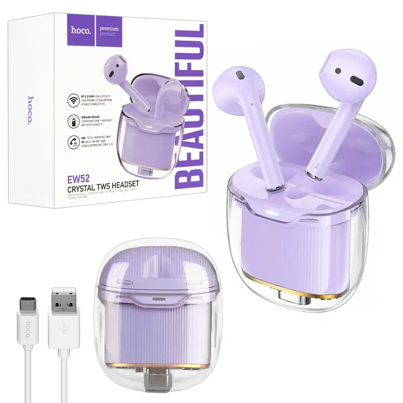 Гарнитура EW52 Bluetooth True Wireless Stereo Headset HOCO сиреневая Гарнитура EW52 Bluetooth True Wireless Stereo Headset HOCO сиреневая
