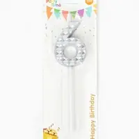 Свеча для торта &laquo;Элемент&raquo;, цифра "6" серебро