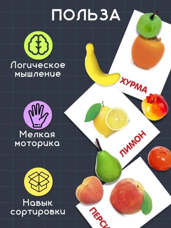 Обучающий набор по методике Г. Домана &laquo;Фрукты&raquo;, 10 карточек, 10 фруктов, счётный материал, 3+, МИКС