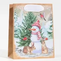 Пакет подарочный новогодний крафтовый «Заснеженный лес», S 12 х 15 х 5.5 см