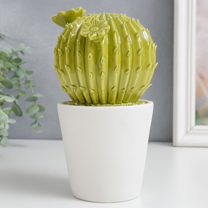 Сувенир керамика  Сувенир керамика "Кактус цветущий в горшке" зелёный 11х12х21 см