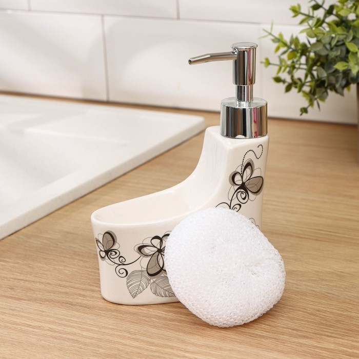 Дозатор для моющего средства с подставкой для губки Доляна «Романтика», 250 мл Дозатор для моющего средства с подставкой для губки Доляна «Романтика», 250 мл