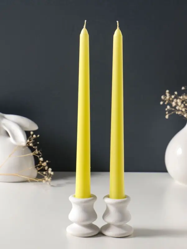 Набор свечей античных 25 см, 2 шт., 58 г, 7 ч, пастельно-жёлтый