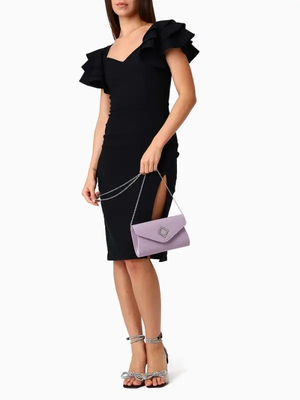 Сумка-клатч женская вечерняя на магните, на длинной цепочке, с декоративным элементом, однотонная, фиолетовая