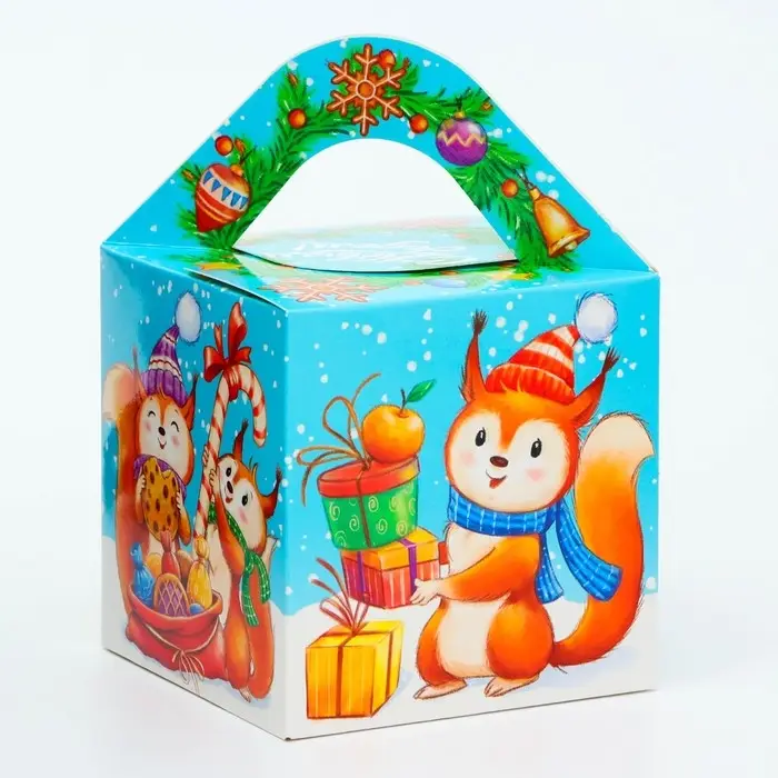 Подарочная коробка Новогодняя Кубик большой «Бельчата» с анимацией 12×12×12 см Подарочная коробка Новогодняя Кубик большой «Бельчата» с анимацией 12×12×12 см