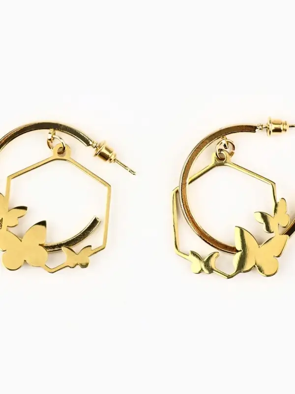 Серьги кольца с подвесом бабочками &laquo;Самой особенной&raquo;, 3 см