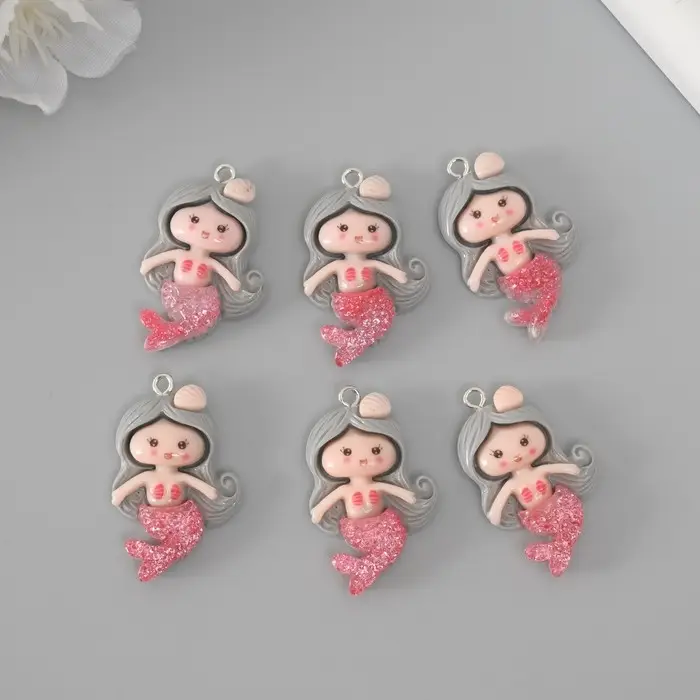 Подвеска для творчества пластик "Русалочка с серыми волосами" 3,4х2,1х0,6 см