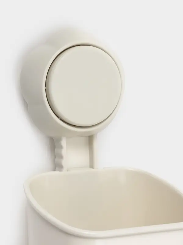 Стакан для зубных щёток на вакуумной присоске, пластик, 9&times;7.7&times;19 см, белый