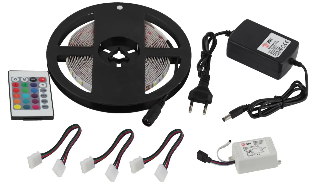 Комплект светодиодной ленты 14,4Вт/м 12В RGBК IP20 60LED/м 5050kit-14,4-60-12-IP20-RGB-5m