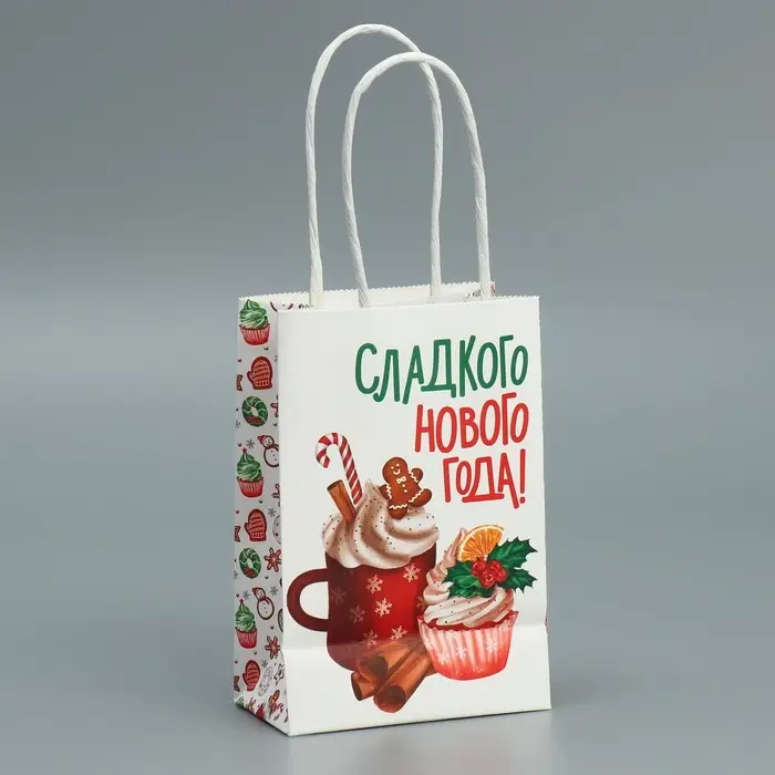 Пакет подарочный новогодний крафтовый «Сладкого Нового года», 15 х 10 х 6 см Пакет подарочный новогодний крафтовый «Сладкого Нового года», 15 х 10 х 6 см