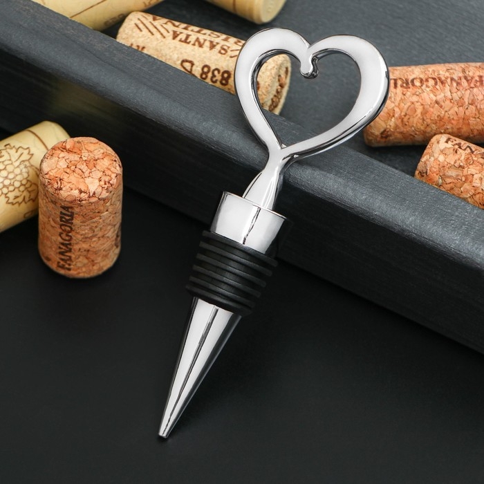 Пробка для бутылки Доляна «Сердечко», 11,5 см, цвет серебряный Пробка для бутылки Доляна «Сердечко», 11,5 см, цвет серебряный