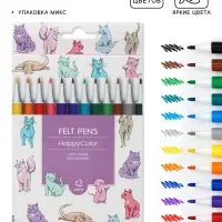 Фломастеры 12 цветов BrunoVisconti HappyColor, МИКС