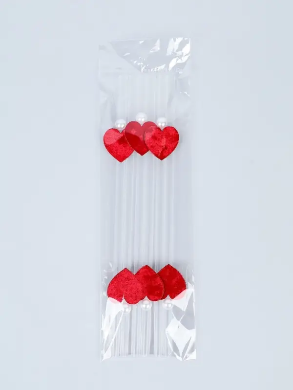 Трубочки для коктейля "сердечки, бусинки" (набор 6 шт)