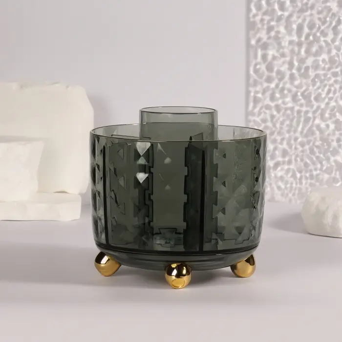 Подставка для хранения косметики GREEN, 6 секций, d=12.2&times;10.8 см, цвет зелёный, золотистый
