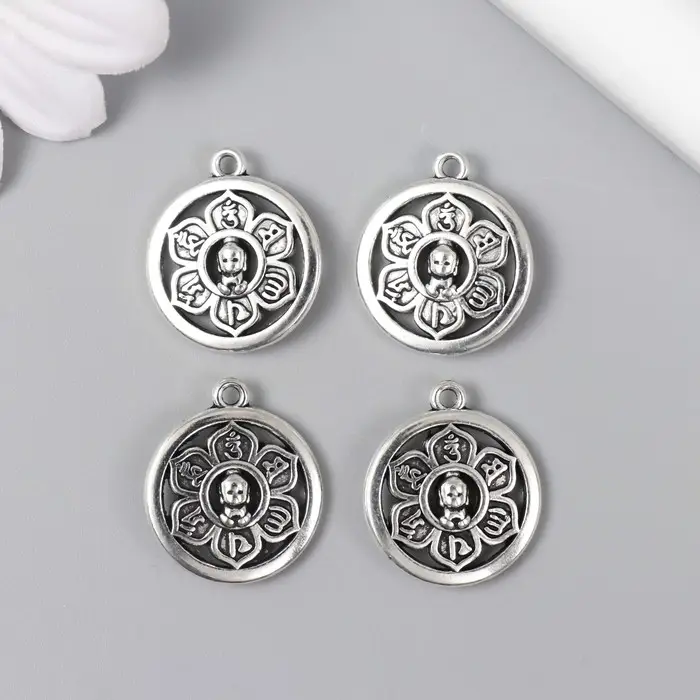 Металлический элемент, декоративная подвеска «Арт Узор. Будда в цветке», серебро, 1.9×1.6 см