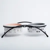 Миски на подставке, 2&times;250 мл, 13&times;5 см, керамика, бежевые, серые