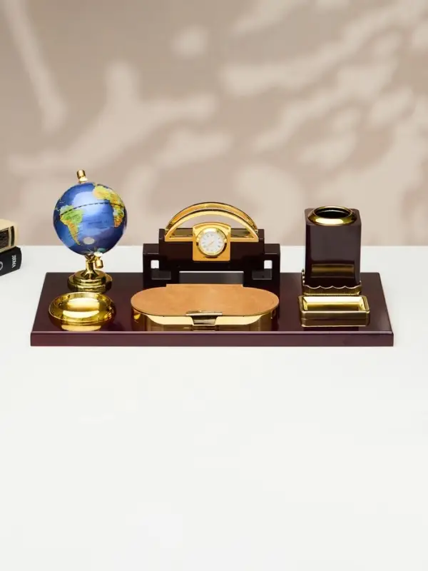 Набор настольный, органайзер 6 в 1 (блок для бумаг, подставка для печати, карандашница, часы, визитница, глобус), МИКС