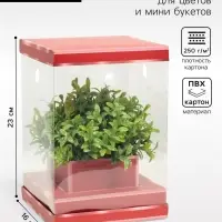Коробка для цветов с вазой и PVC окнами складная, красный, 16&times;23&times;16 см