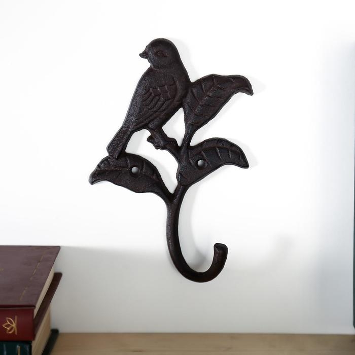 Крючок декоративный металл Крючок декоративный металл "Птица и листья" 18х12х4 см
