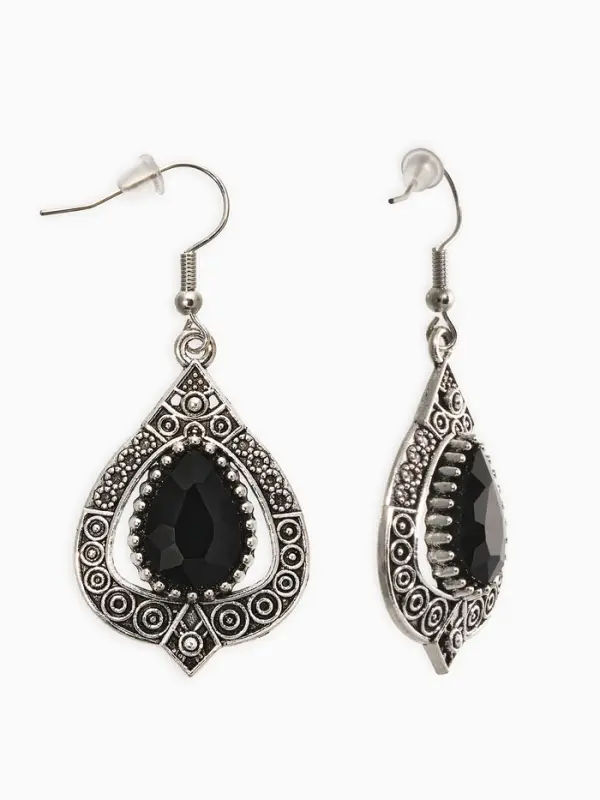 Серьги со стразми Серьги со стразми "Винтаж" капля, цвет чёрный в чернёном серебре