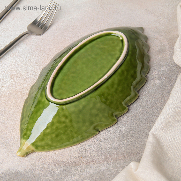 Блюдо керамическое сервировочное «Дендрарий», 27×13×4 см, цвет зелёный