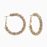 Серьги-кольца со стразами &laquo;Россыпь&raquo;, d=4.5 см, белые в золоте