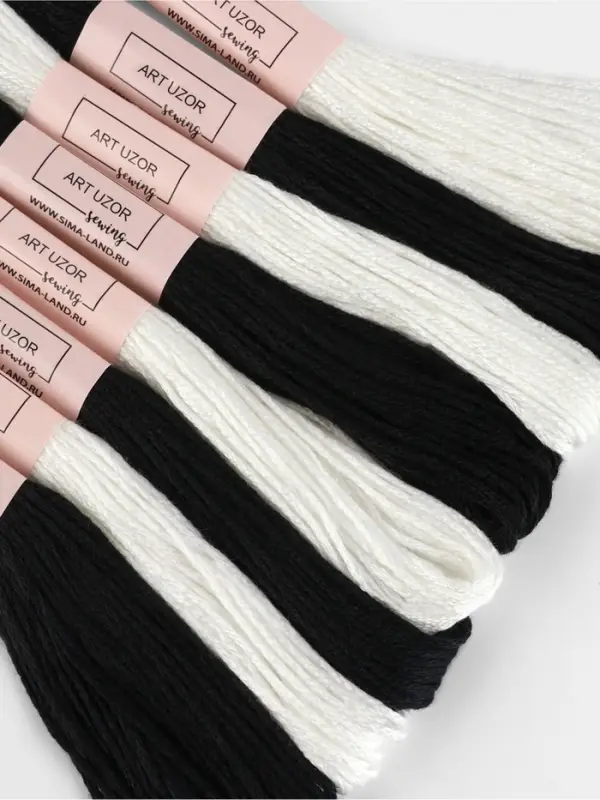 Нитки мулине, 8&plusmn;1 м, 8 шт., белые, чёрные