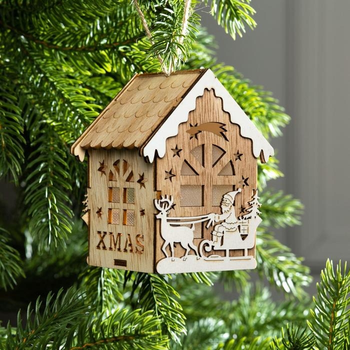 Ёлочная игрушка «Домик с Дедом Морозом на санках», от батареек, свечение тёплое белое Ёлочная игрушка «Домик с Дедом Морозом на санках», от батареек, свечение тёплое белое