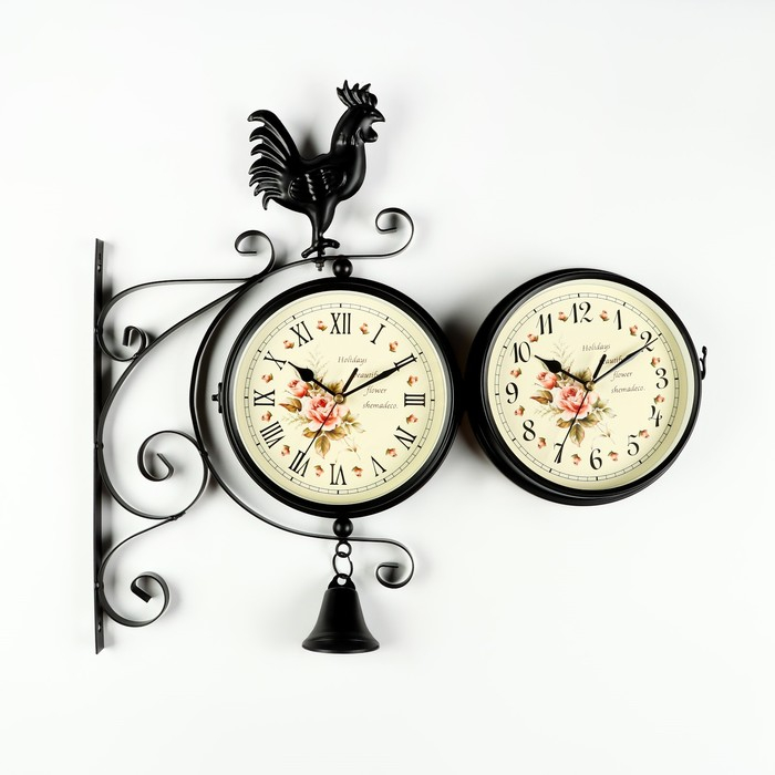 Часы настенные двусторонние, на подвесе  Часы настенные двусторонние, на подвесе "Флюгер", бесшумные, циферблат d-19 см, 48 х 32 см