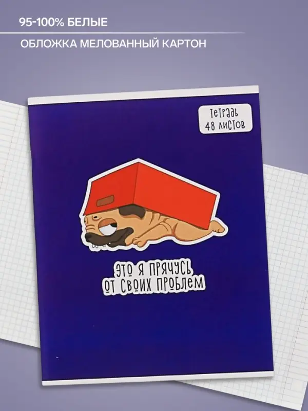 Тетрадь 48 листов в клетку Calligrata «Мопс», обложка мелованный картон, блок офсет, МИКС Тетрадь 48 листов в клетку Calligrata «Мопс», обложка мелованный картон, блок офсет, МИКС