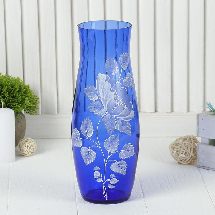 Ваза  Ваза "Гранд" шиповник, синяя (ручная роспись) 26 см