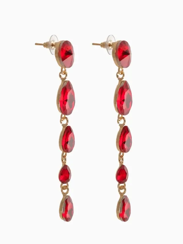 Серьги висячие со стразами &laquo;Драгоценность&raquo; капли, красные в золоте, 9.5 см