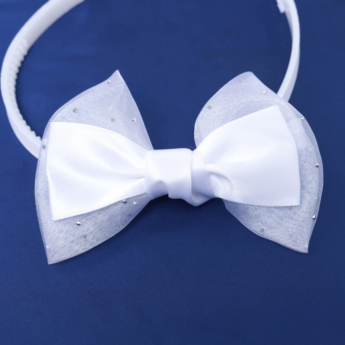 Ободок для волос  Ободок для волос "Школьница" бант классик блеск, 11х1 см, белый