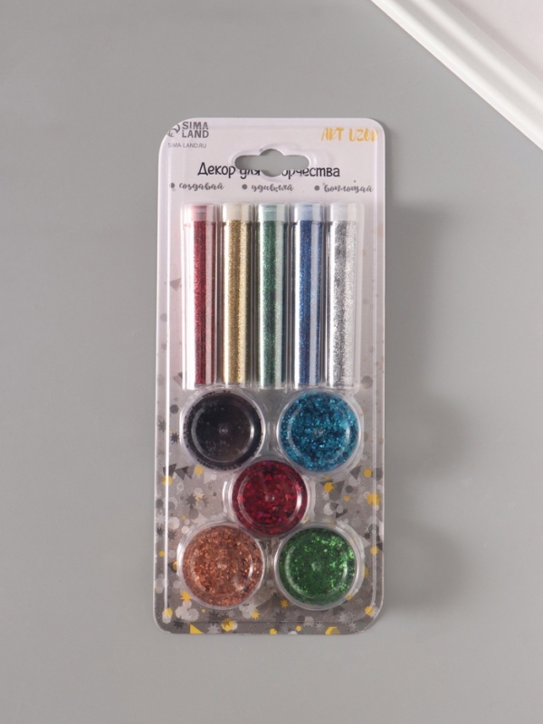 Глиттер Глиттер "Пудра и точки" металлик набор 5х6 гр и 5х5 гр 21,4х9,3 см