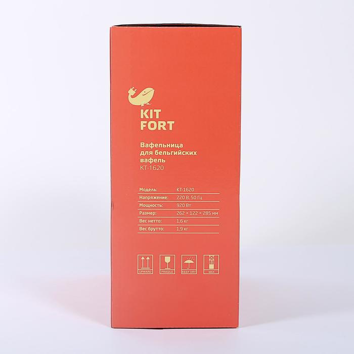 Вафельница электрическая Kitfort КТ-1620, 1000 Вт, бельгийские вафля, черная