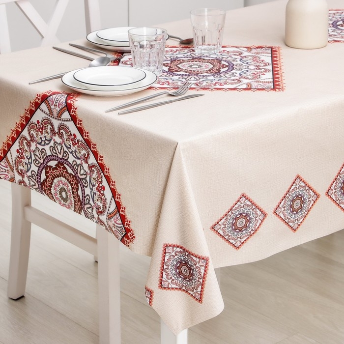 Клеёнка на стол на ткани «Цветочный мотив», рулон 20 метров, ширина 137 см, толщина 0,22 мм, цвет бежевый Клеёнка на стол на ткани «Цветочный мотив», рулон 20 метров, ширина 137 см, толщина 0,22 мм, цвет бежевый