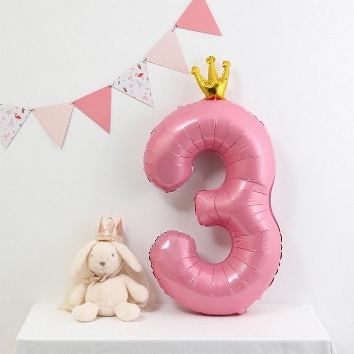 Шар фольгированный 40" &laquo;Цифра 3 с короной&raquo;, цвет розовый