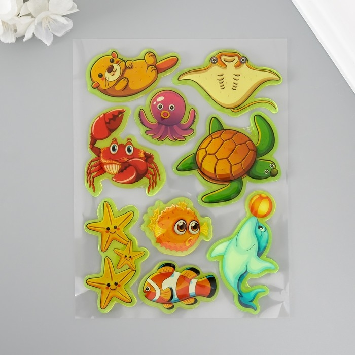 Наклейка силикон на стекло фосфорная Наклейка силикон на стекло фосфорная "Морские друзья" 20х16 см