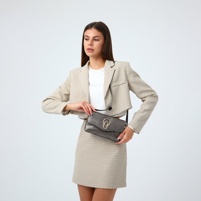 Сумка-клатч на магните, длинный ремень, цвет бронзовый Сумка-клатч на магните, длинный ремень, цвет бронзовый