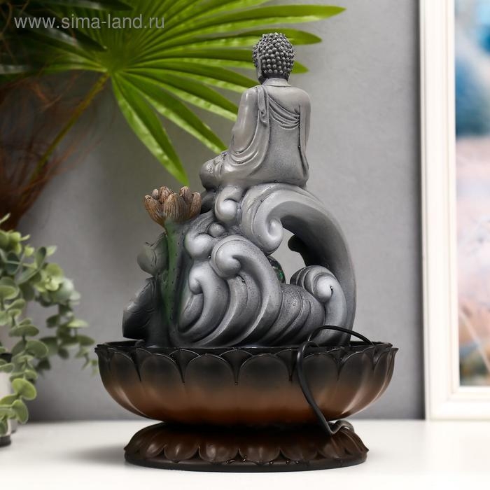 Фонтан настольный от сети, подсветка Фонтан настольный от сети, подсветка "Серый будда на волне" 34х23х23 см