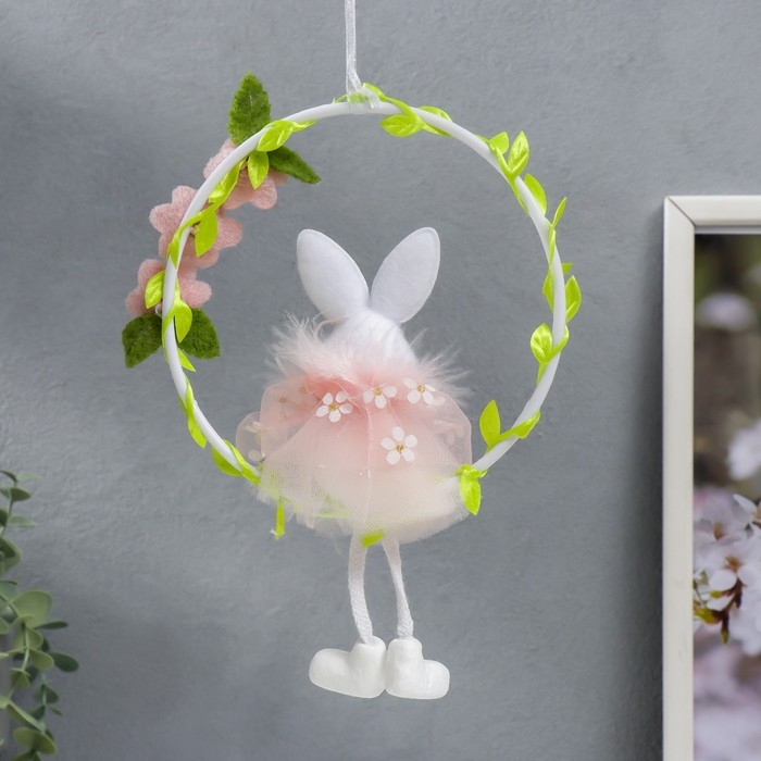 Сувенир подвес Сувенир подвес "Зайка на веночке с цветами" МИКС 15х21 см