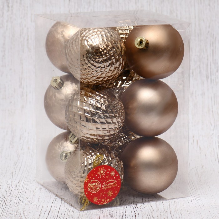 Набор шаров пластик d-7 см, 12 шт Набор шаров пластик d-7 см, 12 шт "Алета сеточка" коричневый