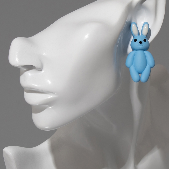 Серьги пластик «Зайцы», цвет голубой Серьги пластик «Зайцы», цвет голубой