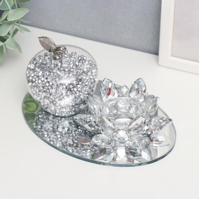 Сувенир стекло  Сувенир стекло "Лотос и яблоко на зеркале" 10,5х14х19 см