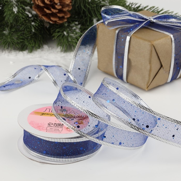 Новый год! Лента капроновая с металлической нитью «Блёстки», 25 мм × 2,7 ± 0,5 м, цвет синий/серебряный Новый год! Лента капроновая с металлической нитью «Блёстки», 25 мм × 2,7 ± 0,5 м, цвет синий/серебряный